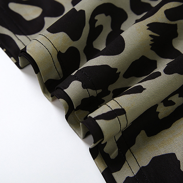 High-neck Long-sleeved Leopard-print Slimming Dress