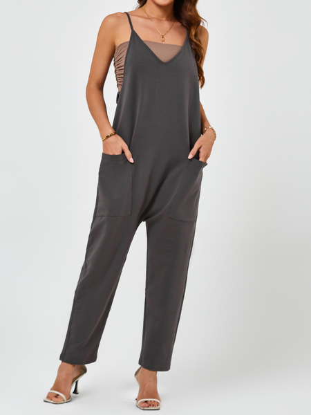 Oversized Racerback Onesie Jumpsuit With Patch Pockets