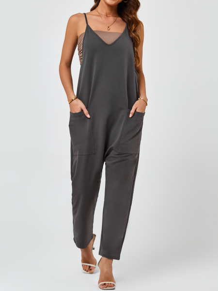 Oversized Racerback Onesie Jumpsuit With Patch Pockets